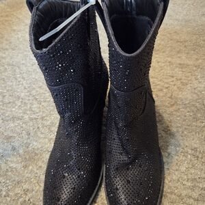 Brash Black Rhinestone Ankle Boots
